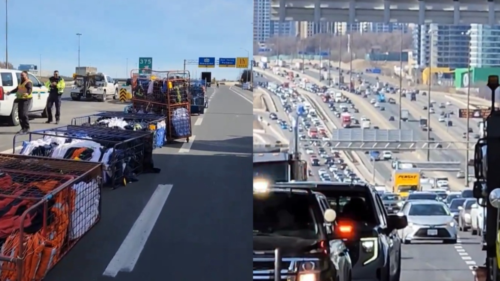 Highway 401 traffic: Linens fall off truck [Video]