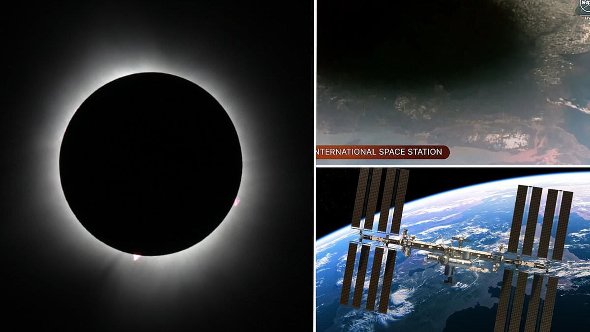 See the solar eclipse from SPACE: Watch the incredible moment the International Space Station flew into the Moon’s shadow [Video]
