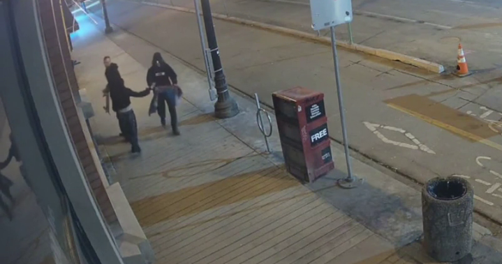 Police release video of suspects who ripped Pride flag from outside Edmonton business