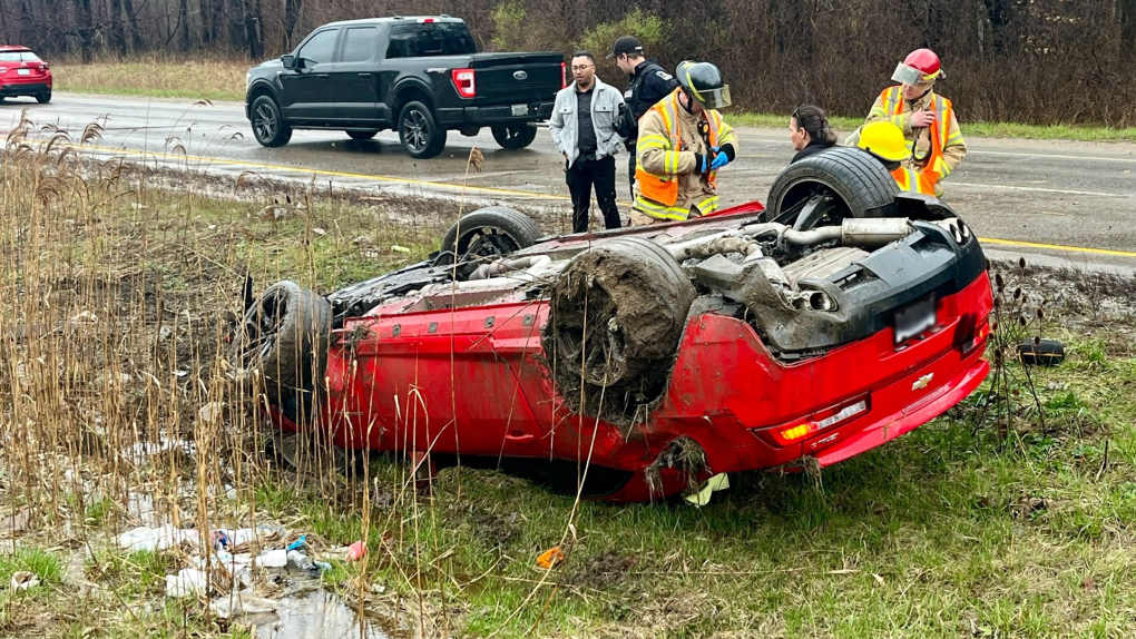 Cars rolls over into ditch after east-end collision [Video]