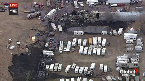 Wind fuels large fire that destroyed RVs, vehicles in northeast Edmonton storage yard [Video]