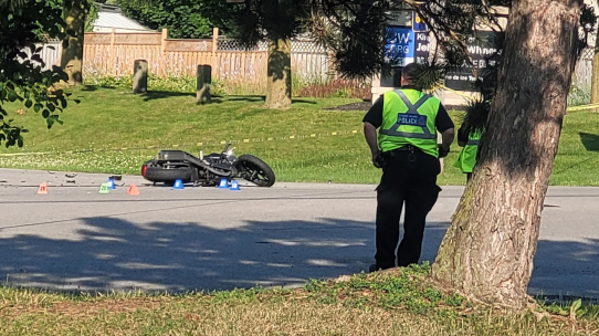 Collision between motorcycle and truck sends two people to hospital [Video]