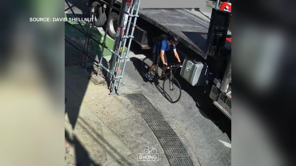 ‘Lucky he was not killed’: Video shows cyclist slamming into turning truck in downtown Toronto