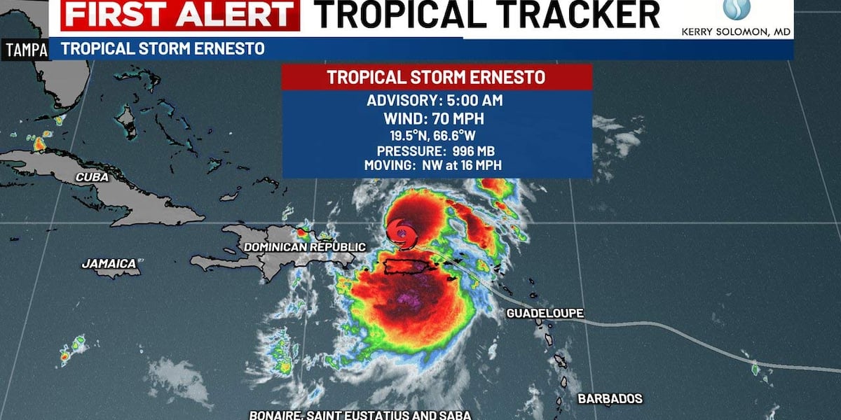 FIRST ALERT: Tropical Storm Ernesto expected to reach hurricane strength early Wednesday [Video]