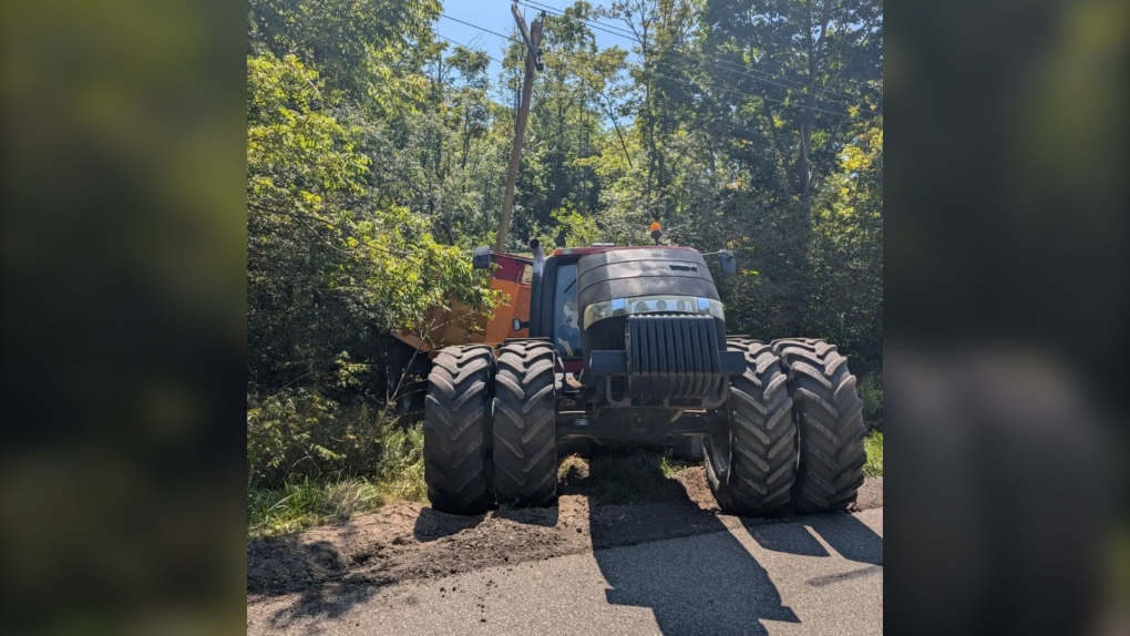 Tractor collides with hydro pole, closes road in Perth South [Video]