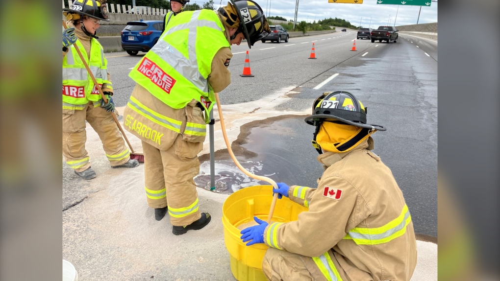 Hazmat: Fuel leak from transport truck on Highway 417 near Bayshore mall contained [Video]