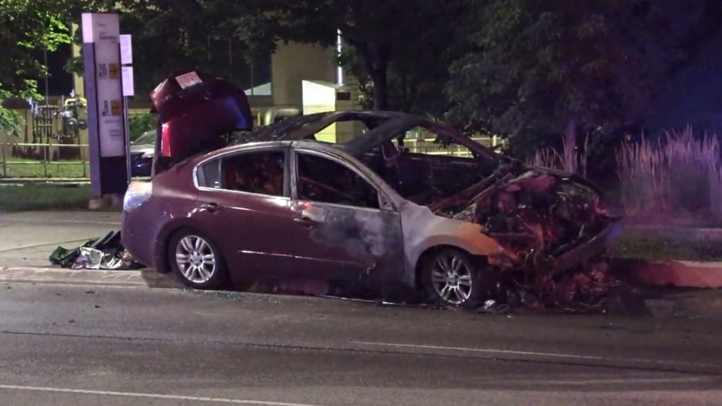 Two people seriously injured in fiery rollover outside Humber River Hospital [Video]