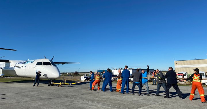 Plane pull at Edmonton airport raises money, awareness for Hope Air [Video]