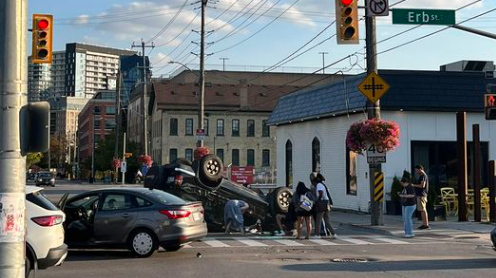 Crash leaves car on its roof in Uptown Waterloo [Video]