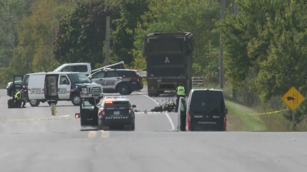 Collision between motorcycle and transport truck near Ayr [Video]