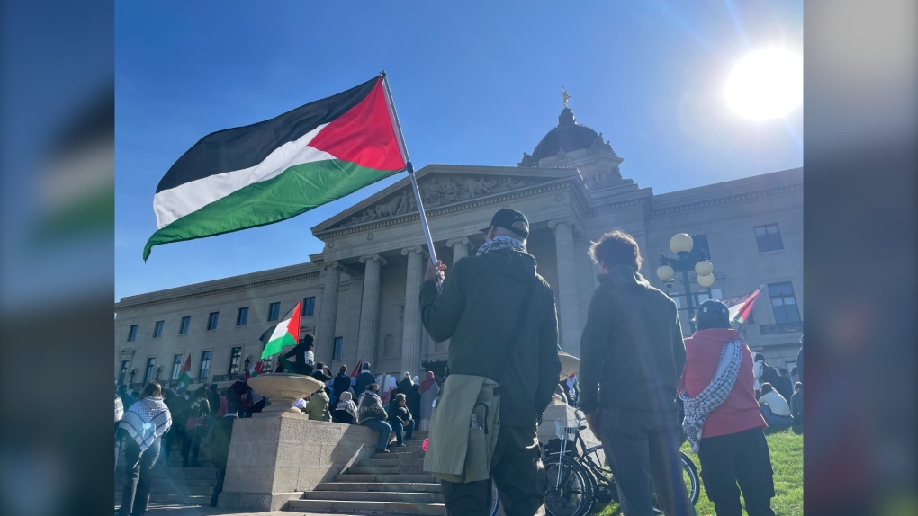 Pro-Palestinian protesters rally at Manitoba Legislative Building nearly one year after Oct. 7 attacks [Video]