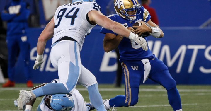 Collaros sacked seven times, Argos snap Bombers win streak – Winnipeg [Video]