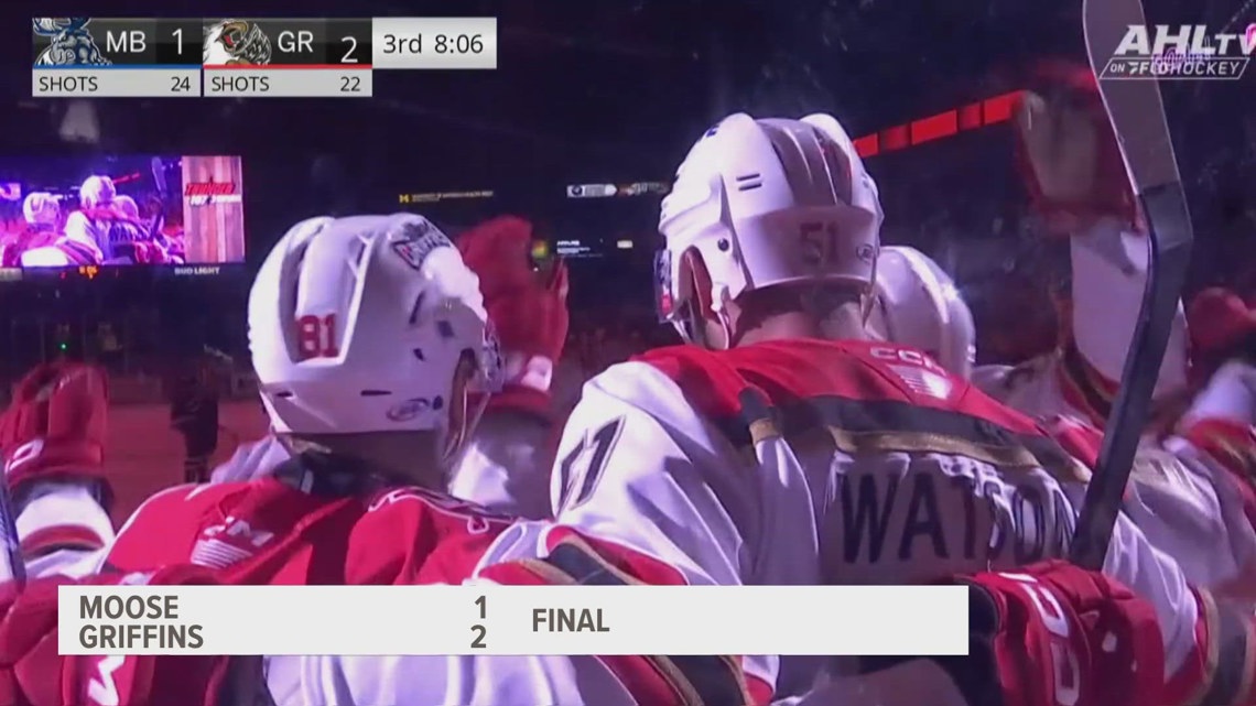 Griffins sweep the Moose with Saturday night victory. [Video]