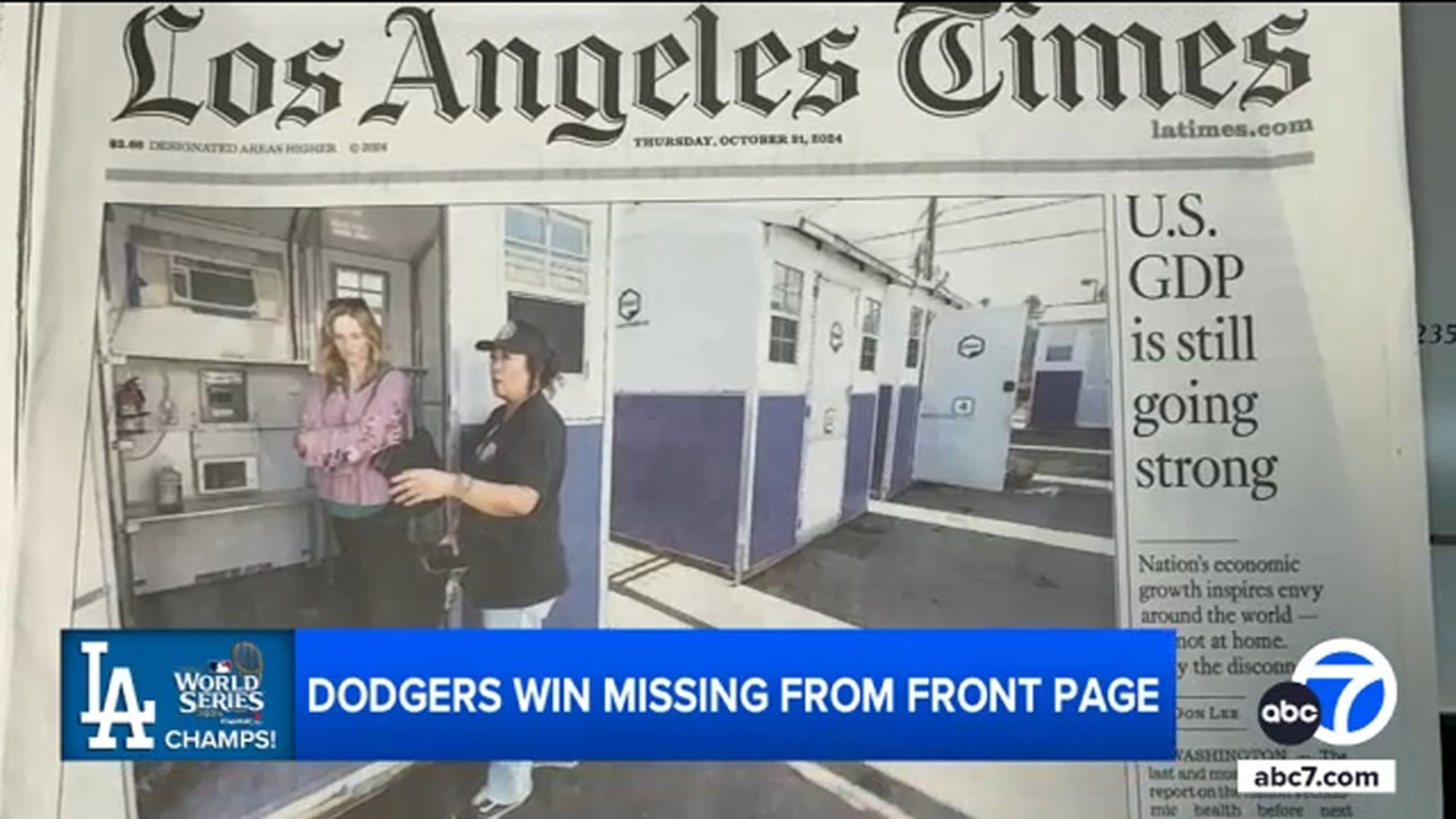 No Los Angeles Times souvenir for Dodger fans as paper went to print before World Series win [Video]