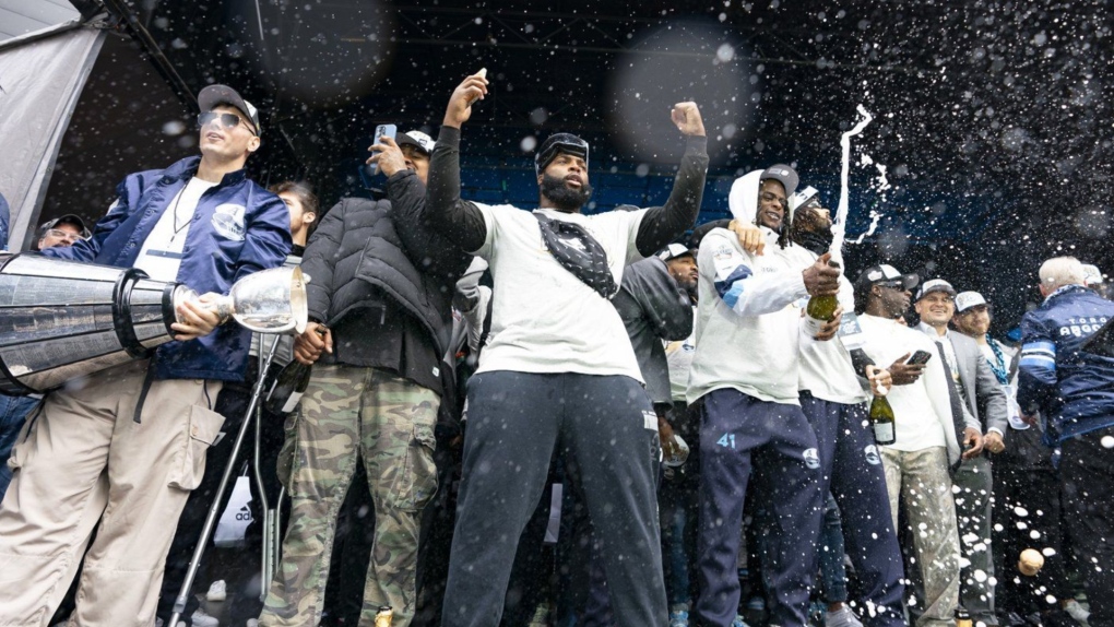 Toronto Argos celebrate Grey Cup title at Maple Leaf Square [Video]