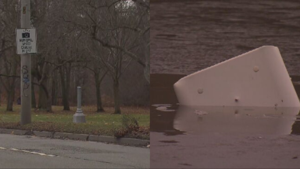 Toronto speed camera cut down, thrown into pond [Video]