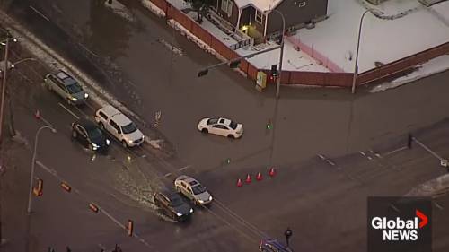 Water main break leaves a slushy, wet mess on central Edmonton streets [Video]