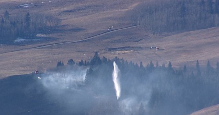 Grass fire burning west of Calgary forces traffic to be diverted [Video]