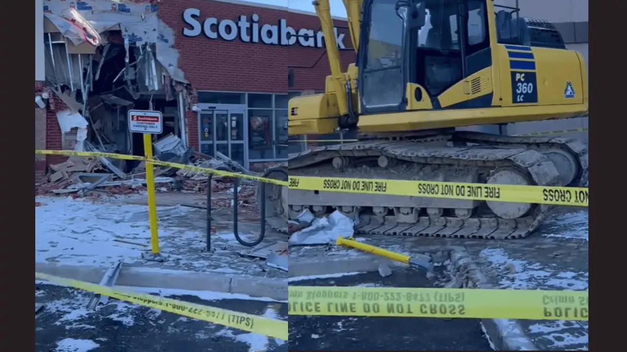 VIDEO: Excavator used in bank machine heist to smash through a Scotiabank in an Ontario city [Video]