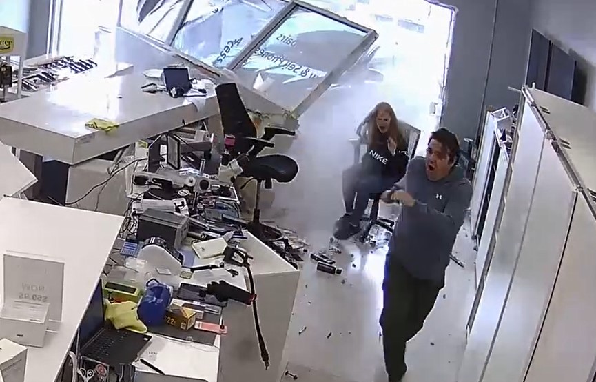 Video: Security footage captures moment a car plows through front of Okotoks business – OkotoksOnline.com [Video]
