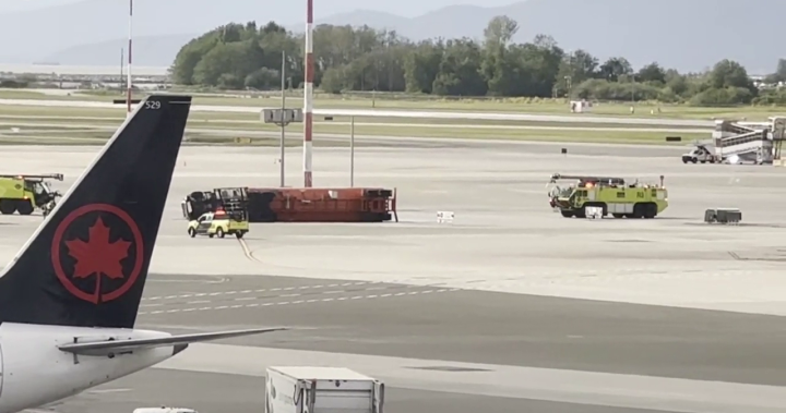 Fuel tanker flips on side at Vancouver airport, injuring driver - BC [Video]