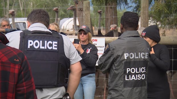 RCMP speak to protesters at B.C. ostrich farm, warn of possible arrests as bird cull looms [Video]