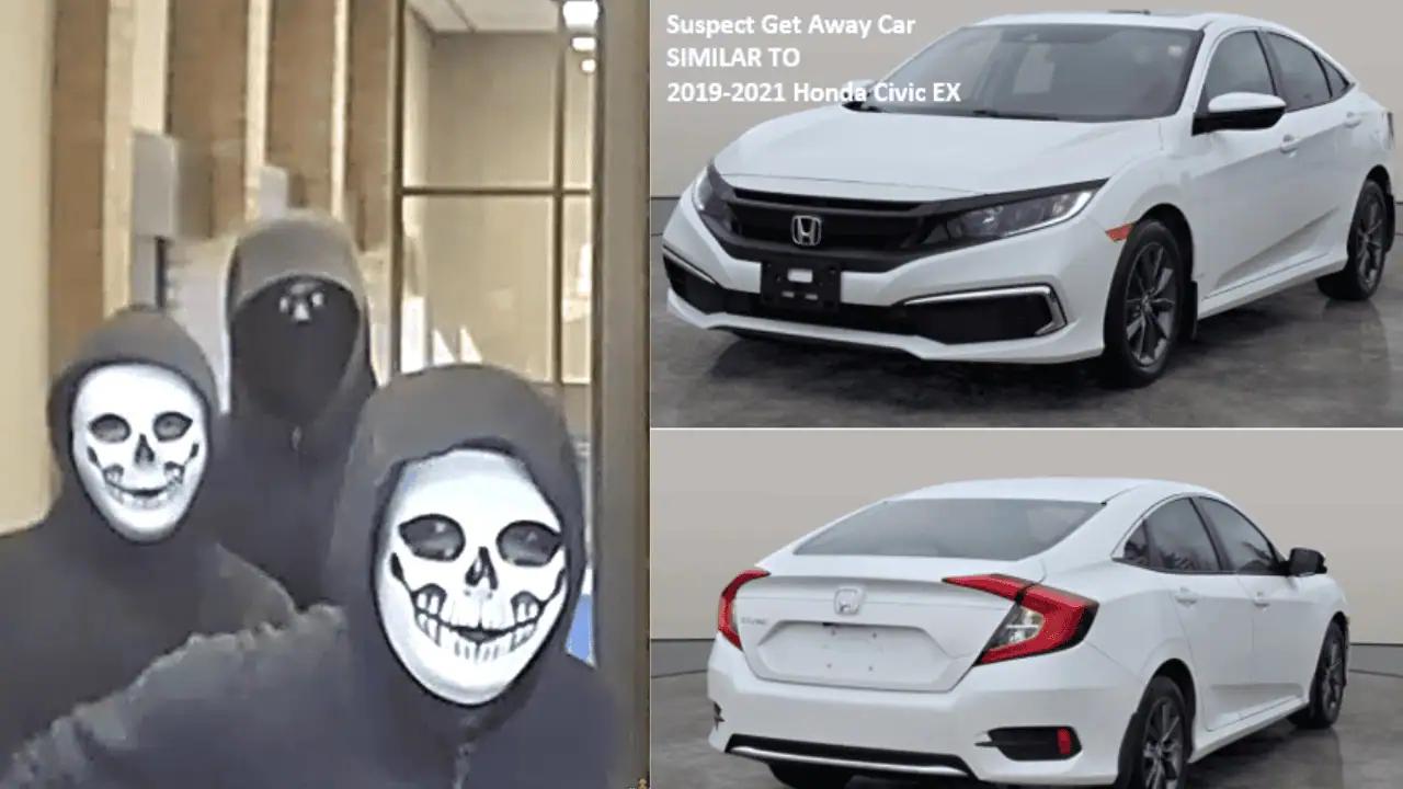 Police continue hunt for 3 skull-masked suspects and getaway car after bank robbery in Ontario [Video]